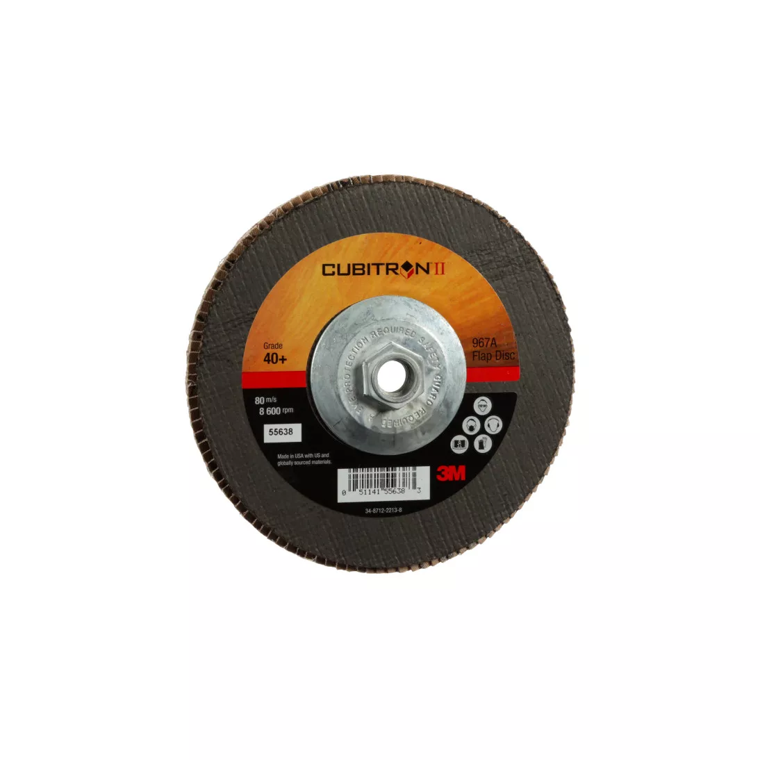 3M™ Cubitron™ II Flap Disc 967A, 40+, T27 Quick Change, 7 in x 5/8