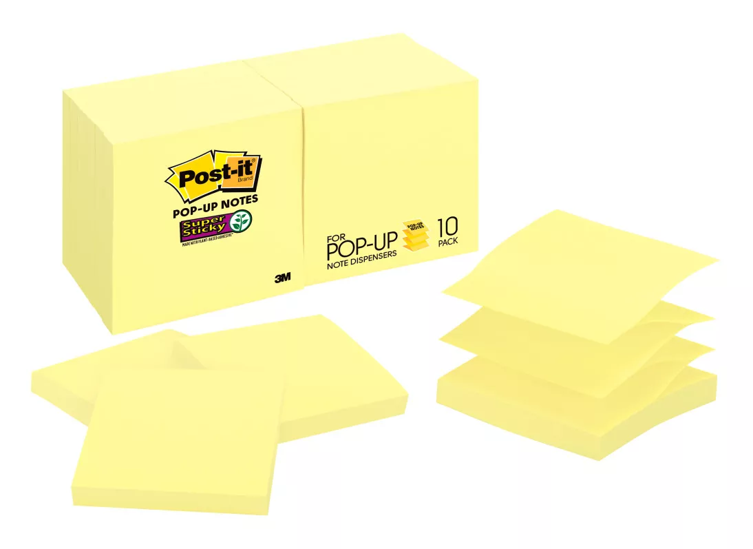 Post-it® Super Sticky Dispenser Notes R330-10SSCY, Canary Yellow, 3 in x 3 in, 90 sht/pad, 10 pad/pack