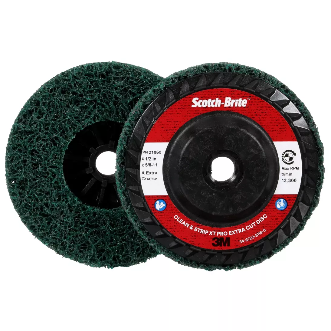 Scotch-Brite™ Clean and Strip XT Pro Extra Cut Disc, XC-DC, A/O Extra
Coarse, Green, 4-1/2 in x 5/8