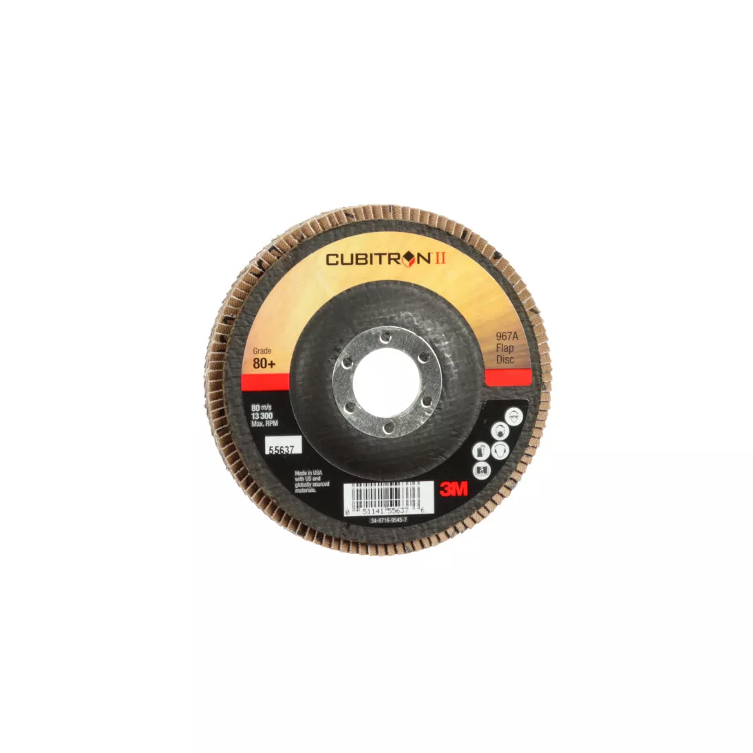 3M™ Cubitron™ II Flap Disc 967A, 80+, T27, 4-1/2 in x 7/8 in, Giant, 10
ea/Case