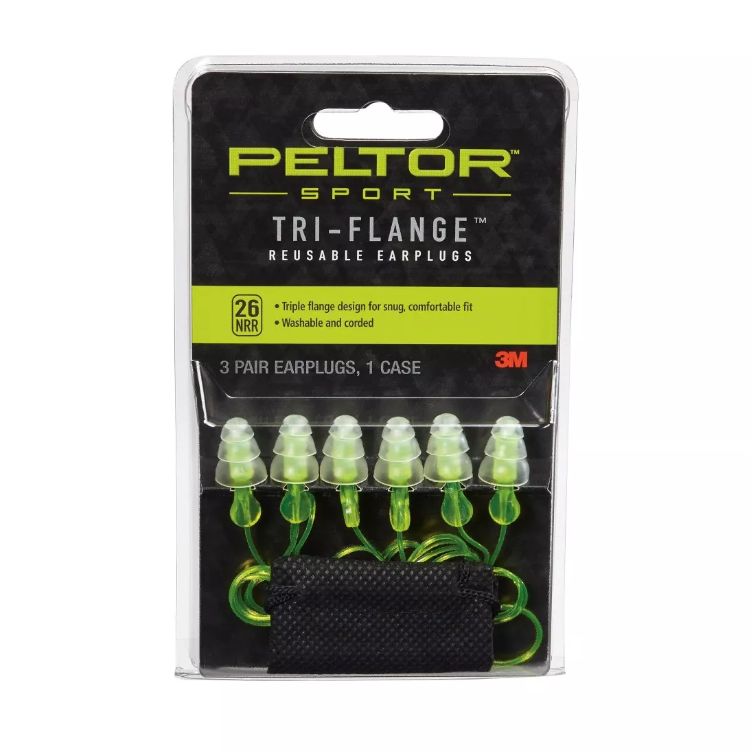 Peltor™ Sport Tri-Flange™ Corded Reusable Earplugs 97317-10C, 3 Pair
Pack Neon Yellow