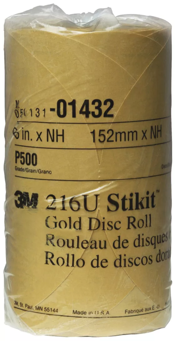 3M™ Stikit™ Gold Disc Roll, 01432, 6 in, P500, 175 discs per roll, 6
rolls per case