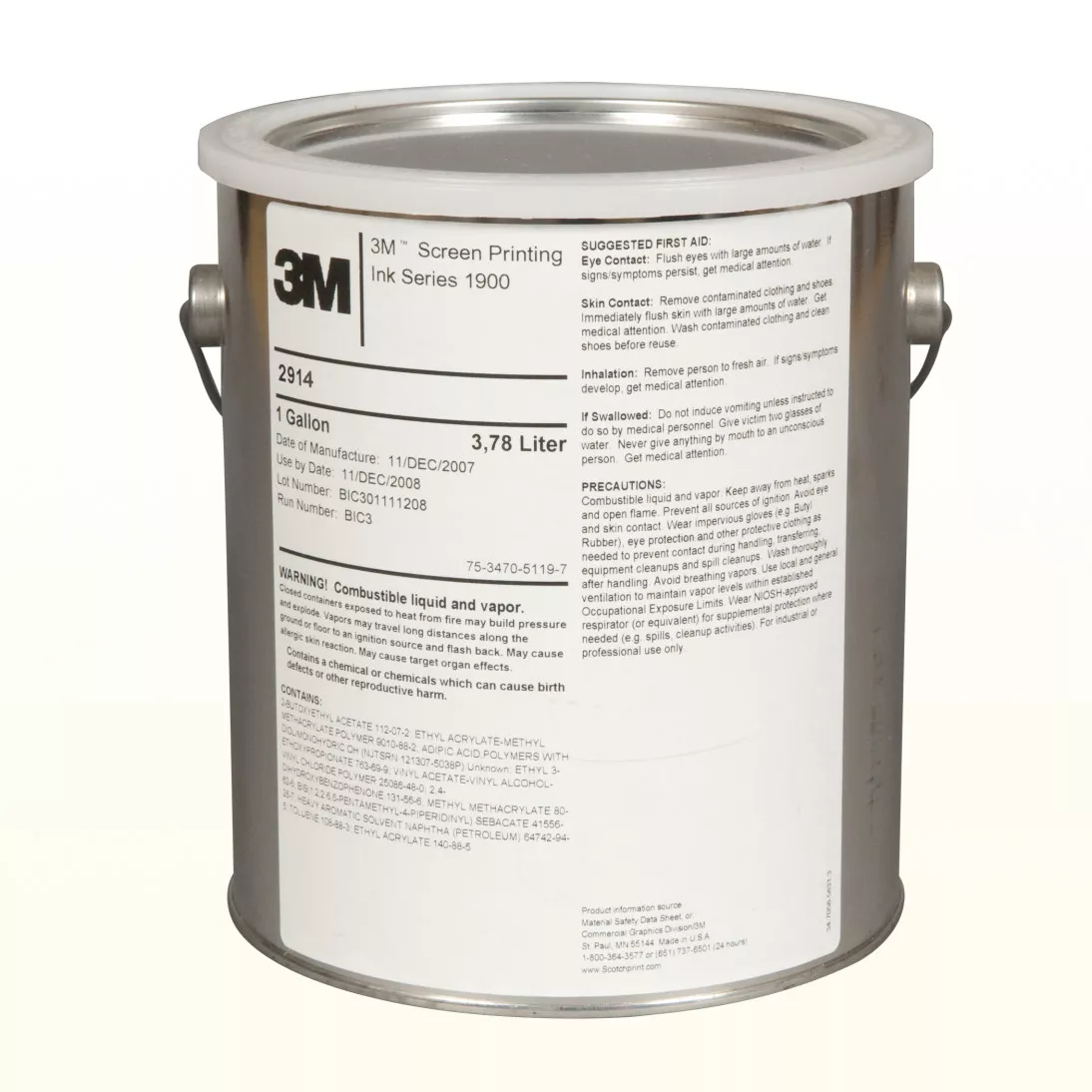 3M™ Scotchlite™ Transparent Screen Printing Ink 2914, Yellow, 1 Gallon
Container