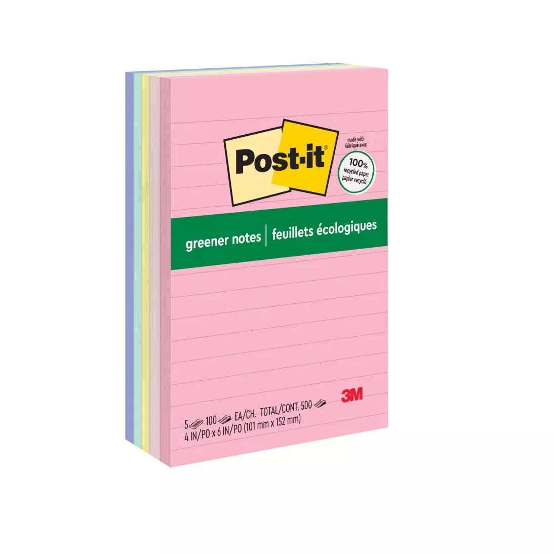 Post-it® Greener Notes 660-RP-A, 4 in x 6 in (101 mm x 152 mm) Helsinki
colors