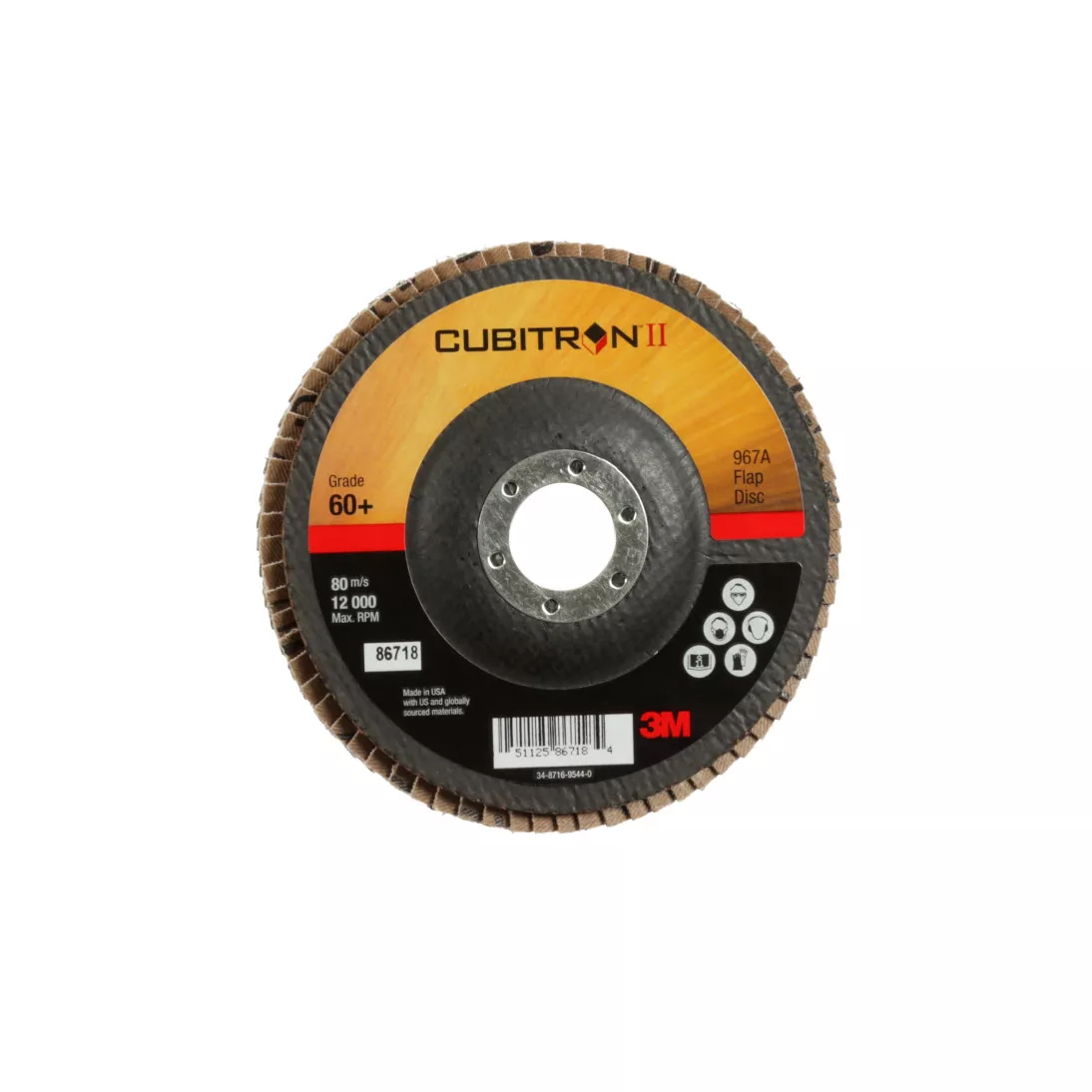 3M™ Cubitron™ II Flap Disc 967A, 60+, T27, 5 in x 7/8 in, 10 ea/Case
