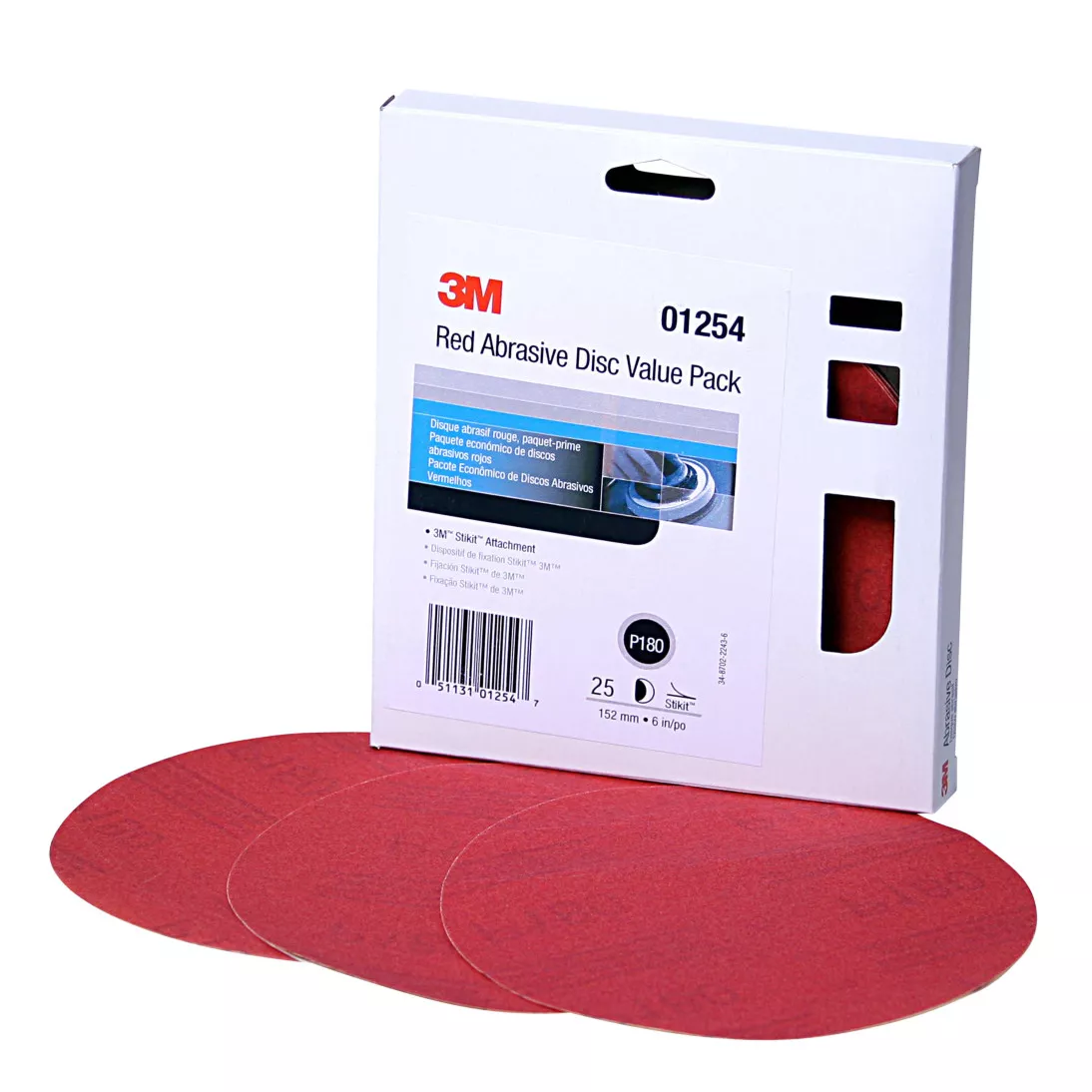 3M™ Red Abrasive Stikit™ Disc Value Pack, 01254, 6 in, P180 grade, 25
discs per carton, 4 cartons per case