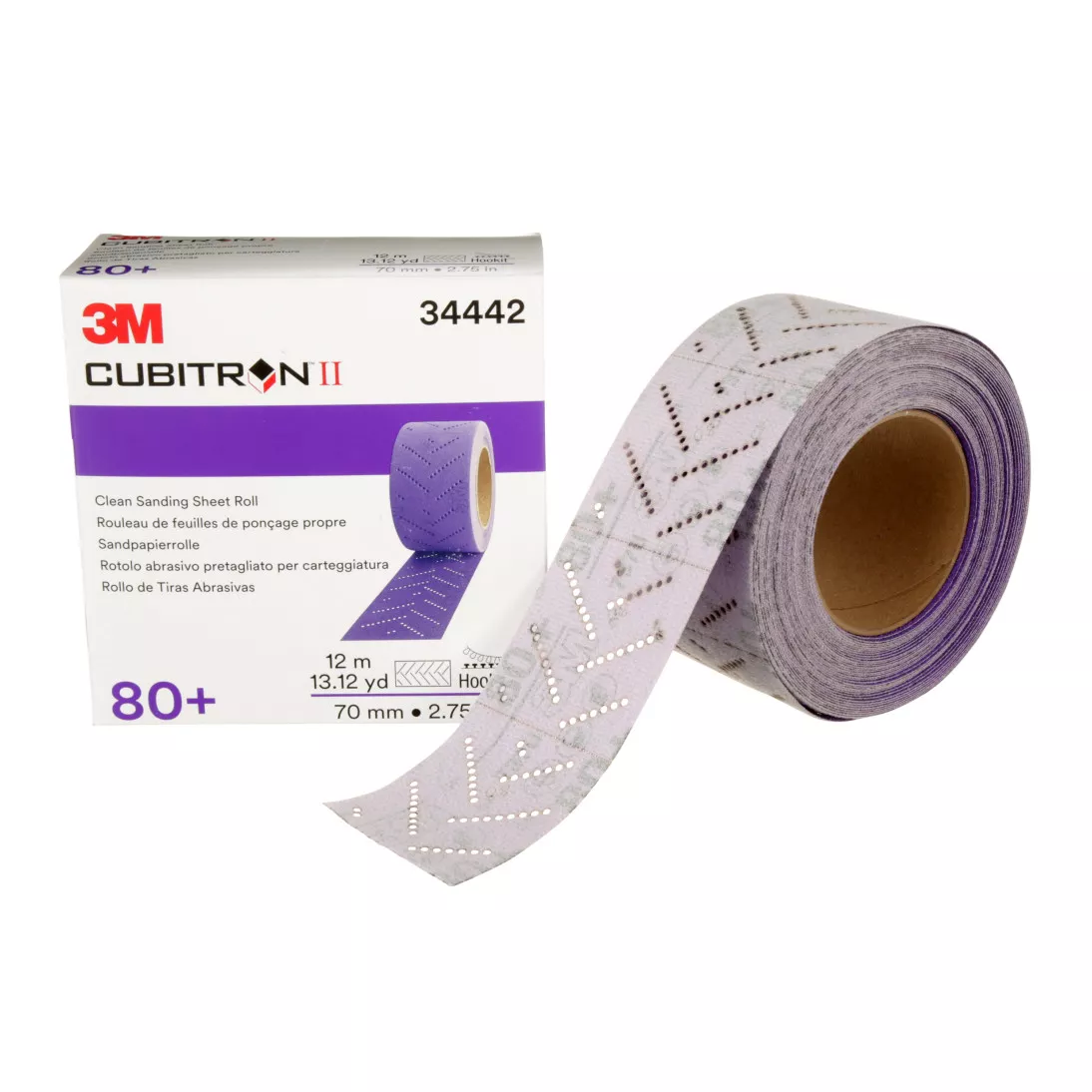 3M™ Cubitron™ II Hookit™ Clean Sanding Sheet Roll, 34442, 80+ grade, 70
mm x 12 m, 5 rolls per case