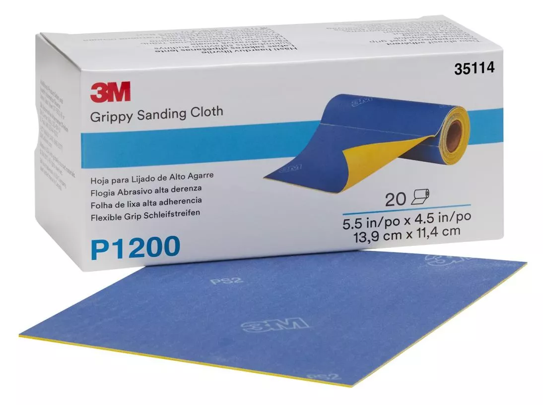 3M™ Grippy Sanding Cloth 35114, P1200 Grade, 5.5 in x 4.5 in, 20
Sheets/Roll, 4 Rolls/Case