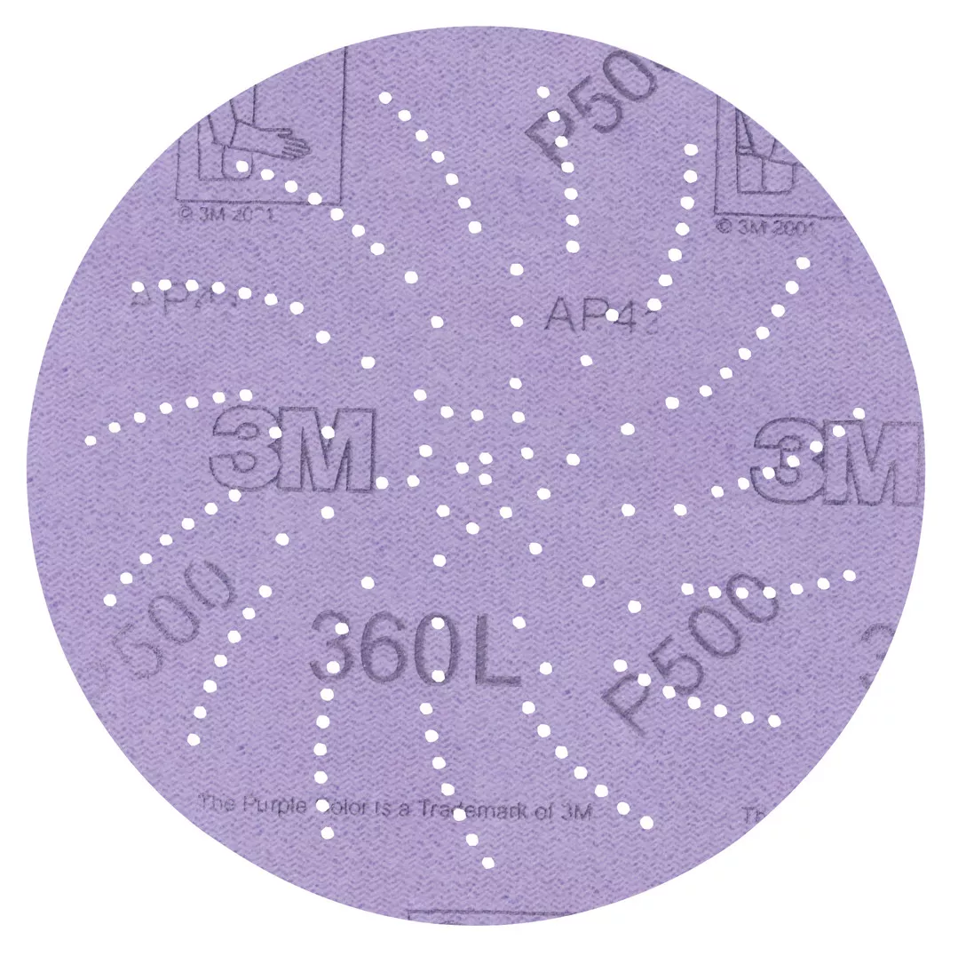 3M™ Hookit™ Clean Sanding Disc 360L, 01709, 5 in P500, 100 per inner 500
per case