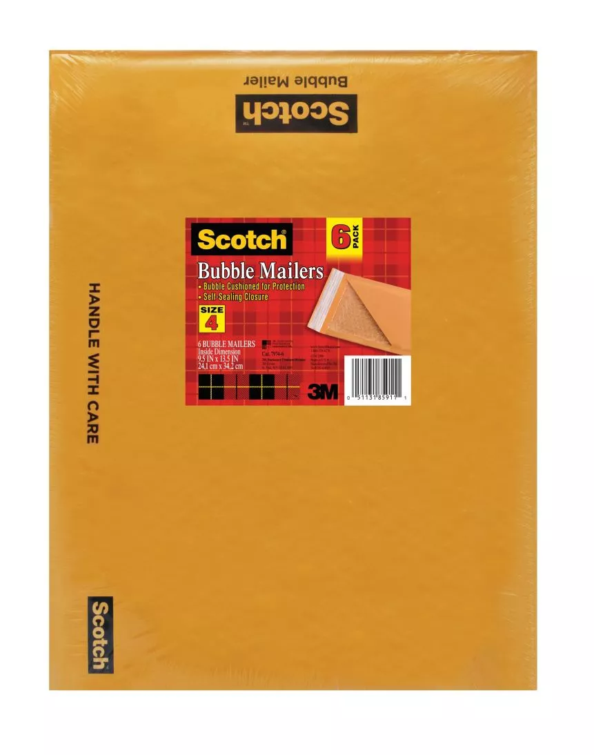 Scotch™ Kraft Bubble Mailer 6-Pack, 7974-6, 9.5 in x 13.5 Size #4