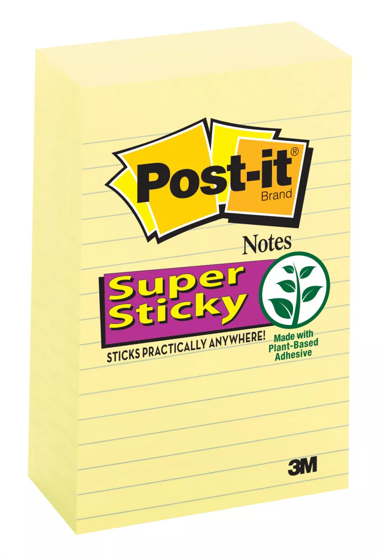 Post-it® Super Sticky Notes 660-5SSCY, 4 in x 6 in (10.16 cm x 15.24 cm)
Canary Yellow, lined, 5 pack, 90 sheet pads