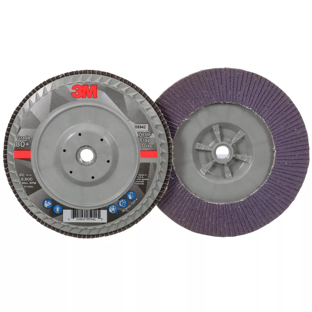 3M™ Flap Disc 769F, 80+, T27 Quick Change, 7 in x 5/8 in-11, 5 ea/Case