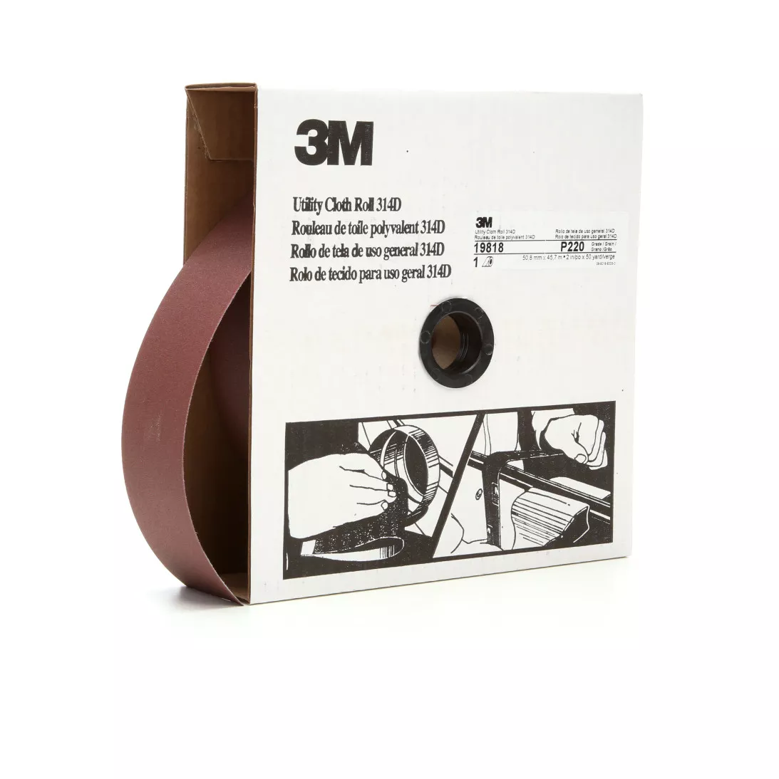 3M™ Utility Cloth Roll 314D, P220 J-weight, 2 in x 50 yd, 5 ea/Case
