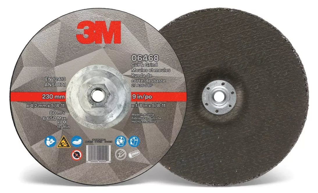 3M™ Cut & Grind Wheel, 06468, Type 27, 9 in x 1/8 in x 5/8