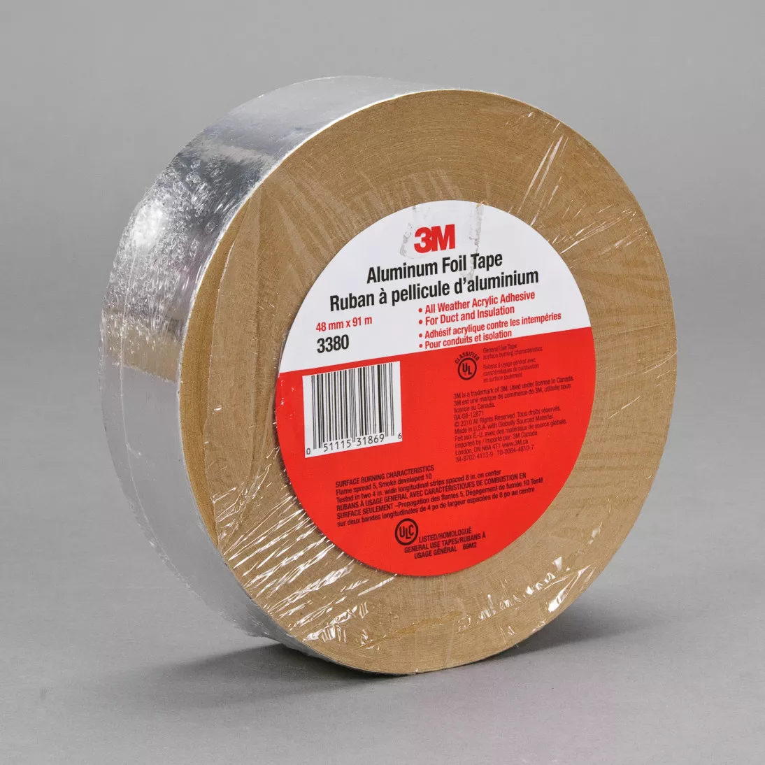 3M™ Aluminum Foil Tape 3380, Silver, 4 in x 60 yd, 3.25 mil, 15 roll per
case