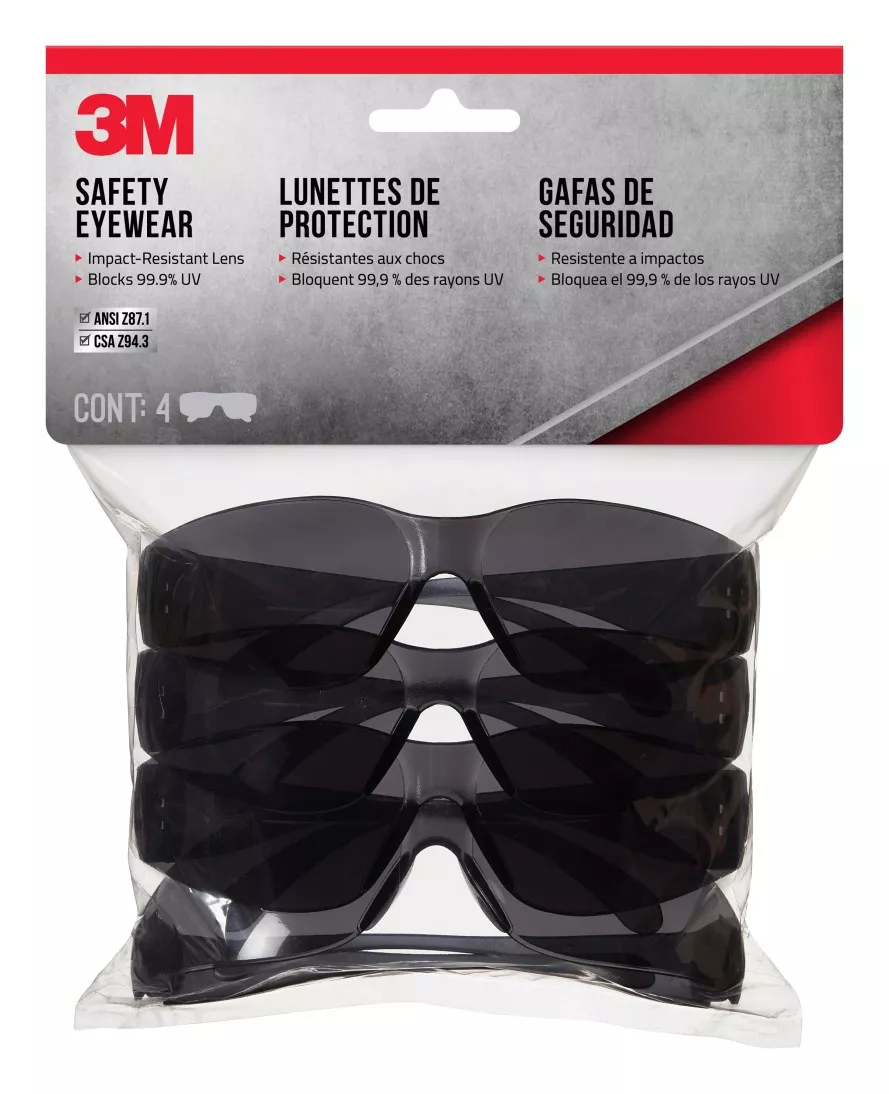 3M™ Safety Eyewear 90954H4-DC, Gray, Gray Lens, Anti-Scratch, 4/pack, 10 packs/case