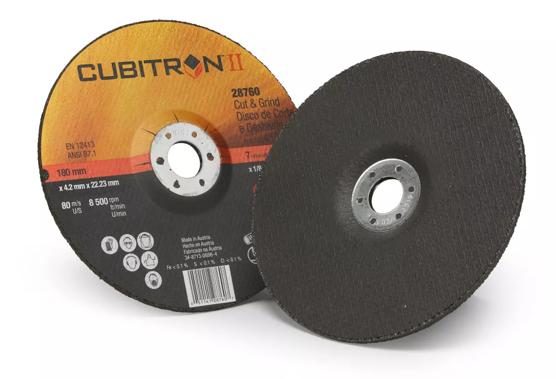 3M™ Cubitron™ II Cut and Grind Wheel, 28760, T27, 7 in x 1/8 in x 7/8
in, 10 per inner, 20 per case