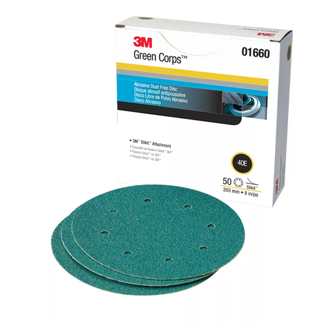 3M™ Green Corps™ Stikit™ Production Disc Dust Free, 01660, 8 in, 40, 50
discs per carton, 5 cartons per case