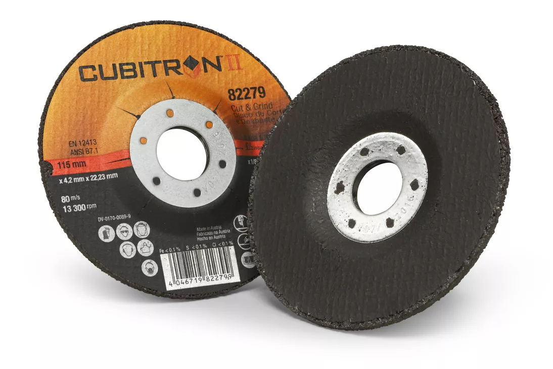 3M™ Cubitron™ II Cut and Grind Wheel, 82279, 36, T27, 115 mm x 4.2 mm x
22.23 mm, 10/Inner, 20 ea/Case