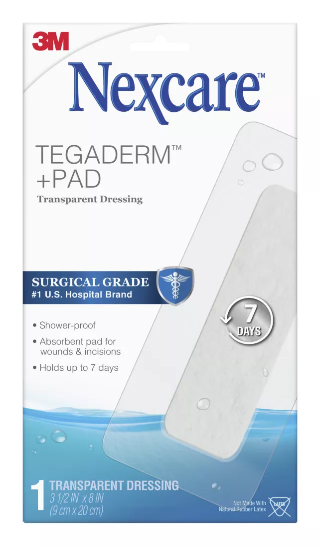 Nexcare™ Tegaderm™ + Pad Transparent Dressing W3590, 3 1/2 in x 8 in, (9 cm x 20 cm)