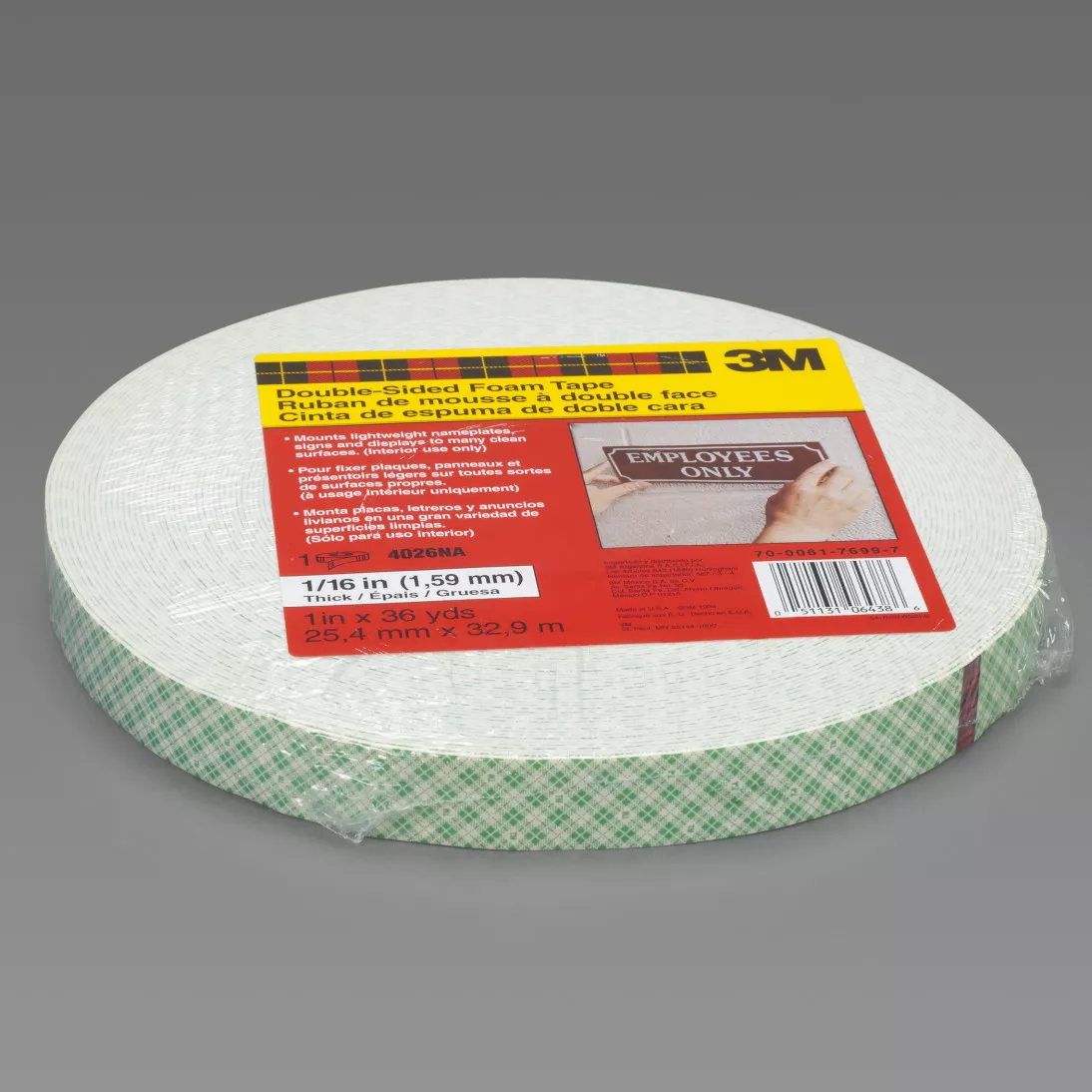 3M™ Double Coated Urethane Foam Tape 4026, Natural, 4 in x 36 yd, 62
mil, 2 rolls per case