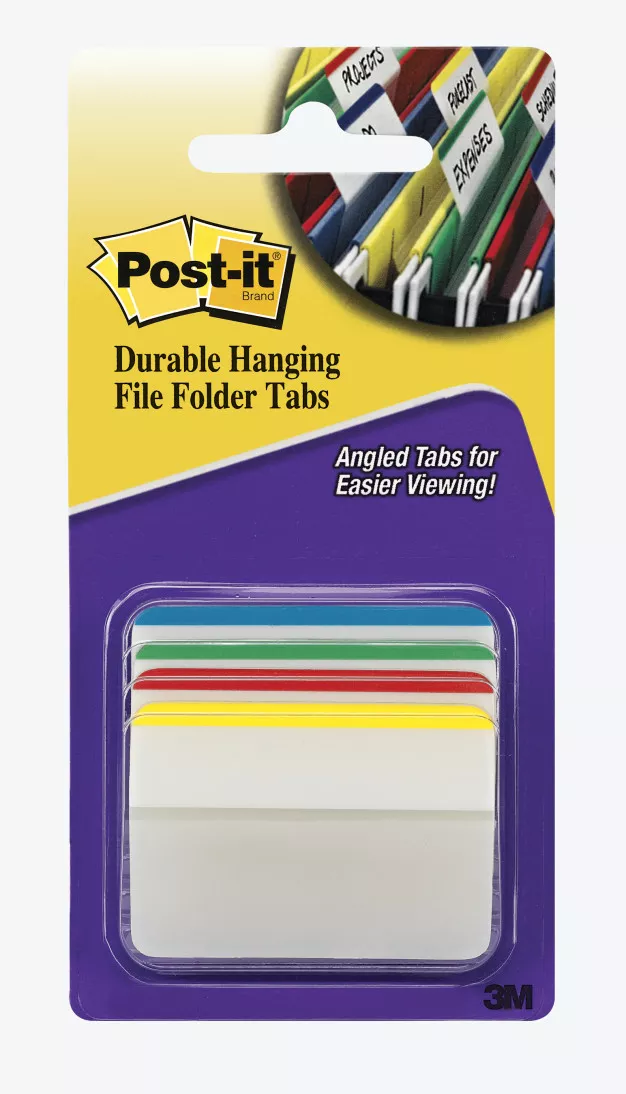 Post-it® Durable Tabs 686A-1, 2 in. x 1.5 in. (50.8 mm x 38 mm) Beige,
Green, Red, Canary Yellow 24 pk/cs