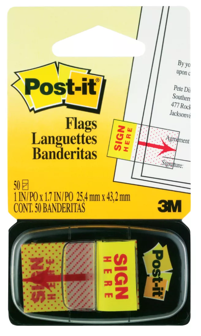 Post-it® Sign Here Flags 680-9 (36) 1 in x 1.7 in (25,4 mm x 43,2 mm) 50
flags/pd, 36pd/cs