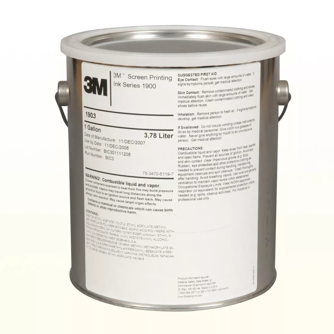 3M™ Screen Printing Ink 1903, White, 1 Gallon Container