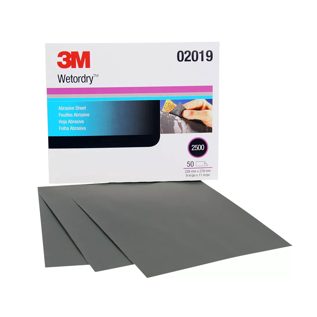 3M™ Wetrodry™ Abrasive Sheet, 02019, 2500, 9 in x 11 in, 50 sheets per
carton, 5 cartons per case