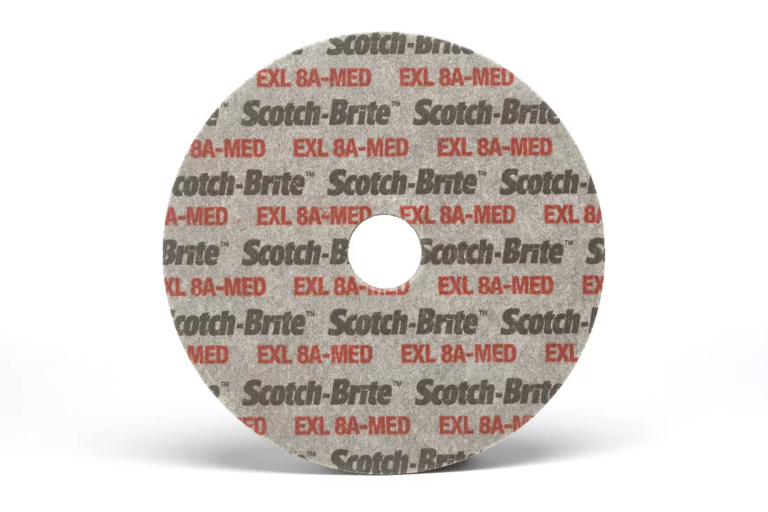 Scotch-Brite™ EXL Unitized Wheel, XL-UW, 8A Medium, 3 in x 1/8 in x 1/4
in, 40 ea/Case