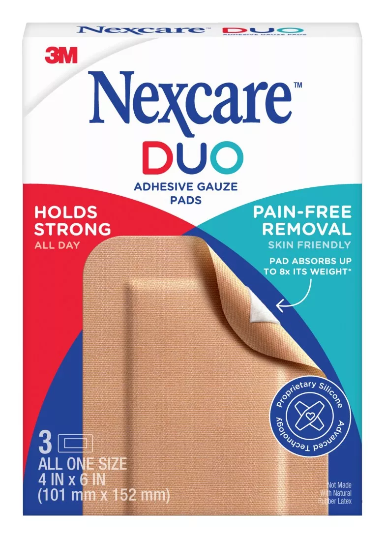Nexcare™ Duo Adhesive Gauze Pads DSA46-3, 4 in x 6 in (101 mm x 152 mm), 3/pk