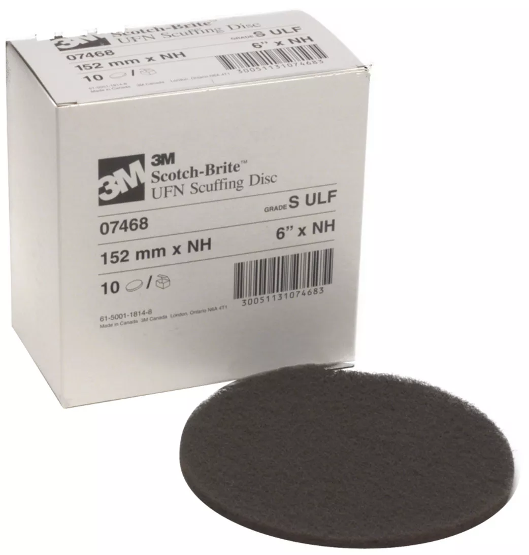 Scotch-Brite™ Scuffing Disc, 07468, SiC Ultra Fine, 6 in x NH, 10 per box, 4 per case