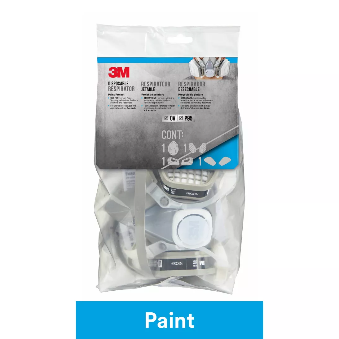 3M™ Disposable Paint Project Respirator OV/P95, 53P71P1-C, Large, 1
each/pack, 6 packs/case