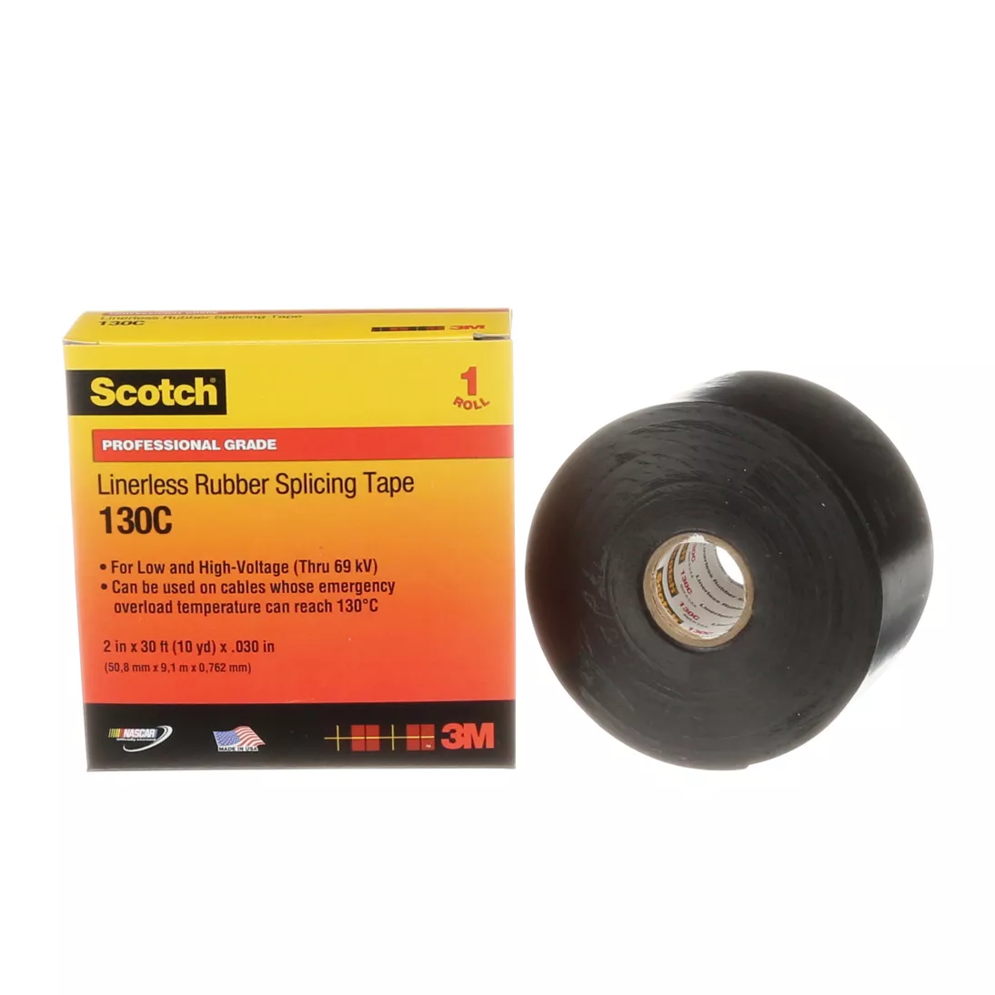 Scotch® Linerless Rubber Splicing Tape 130C, 2 in x 30 ft, Black, 12
rolls/Case