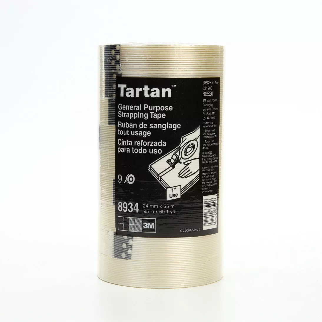 Tartan™ Filament Tape 8934, Clear, 24 mm x 55 m, 4 mil, 36 rolls per
case