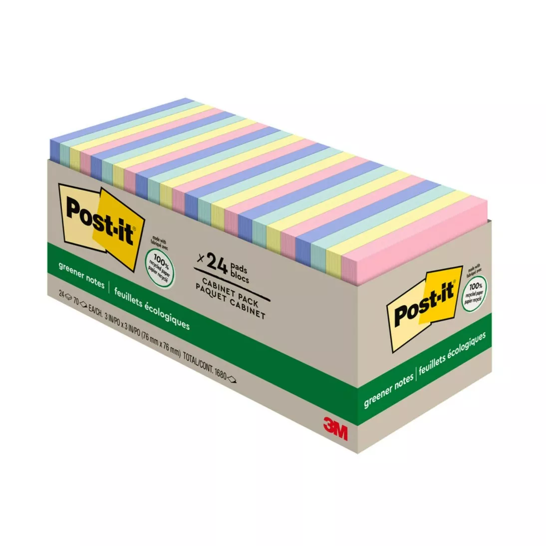 Post-it® Notes 654R-24CP-AP, 3 in x 3 in (76 mm x 76 mm) Helsinki colors
Cabinet pack