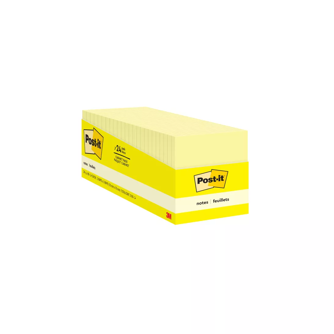 Post-it® Notes 654-24CP, 3 in x 3 in (76 mm x 76 mm), Canary Yellow