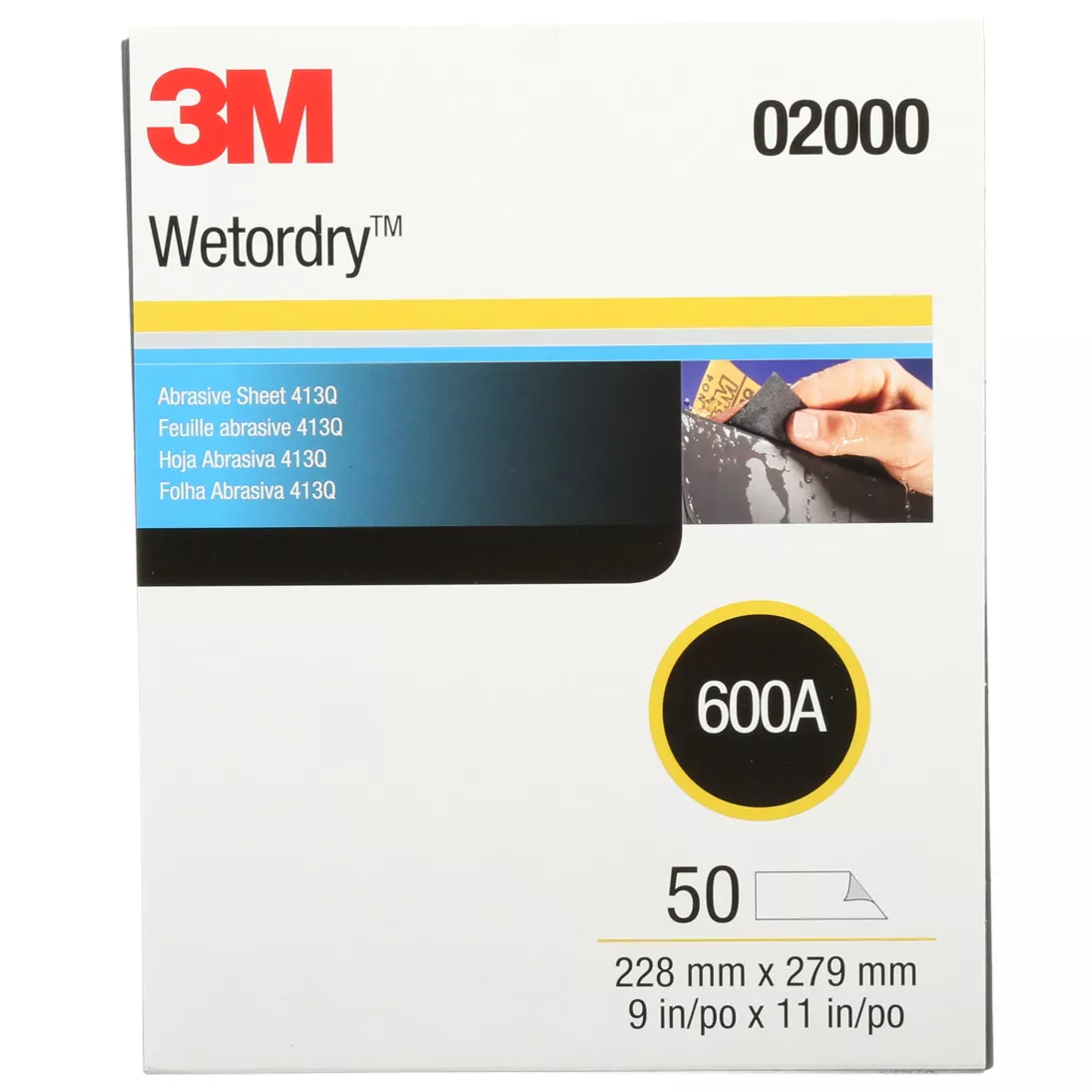 3M™ Wetordry™ Abrasive Sheet 413Q, 02000, 600, 9 in x 11 in, 50 sheets
per carton, 5 cartons per case