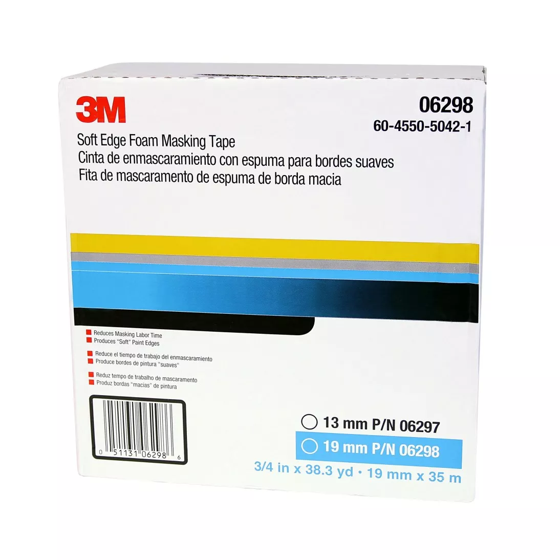 3M™ Soft Edge Foam Masking Tape, 06298, 19 mm x 35 m, 1 per case