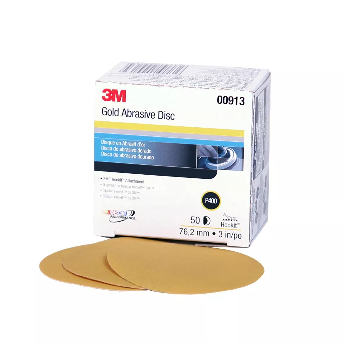 3M™ Hookit™ Gold Disc 00913, 3 in, P400, 50 Discs/Carton, 4 Cartons/Case