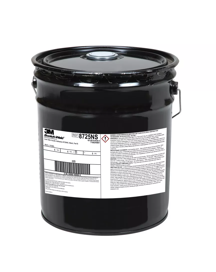 3M™ Scotch-Weld™ Low Odor Acrylic Adhesive 8725NS, Black, Part B, 5 Gallon Drum (Pail)