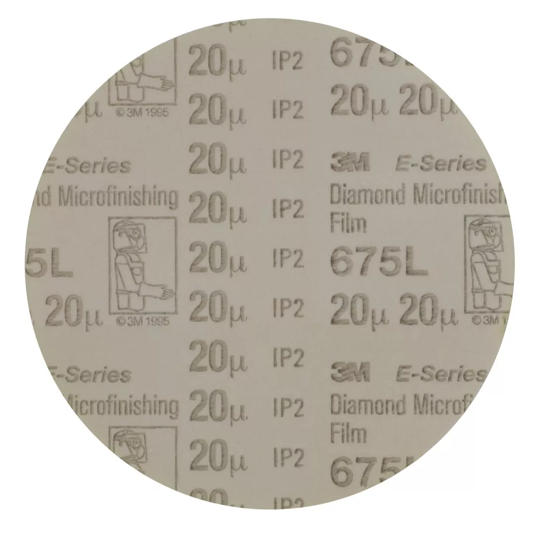 3M™ Hookit™ Diamond Microfinishing Film Disc 675L, 20 Mic, 5 in x NH,
Die 500X