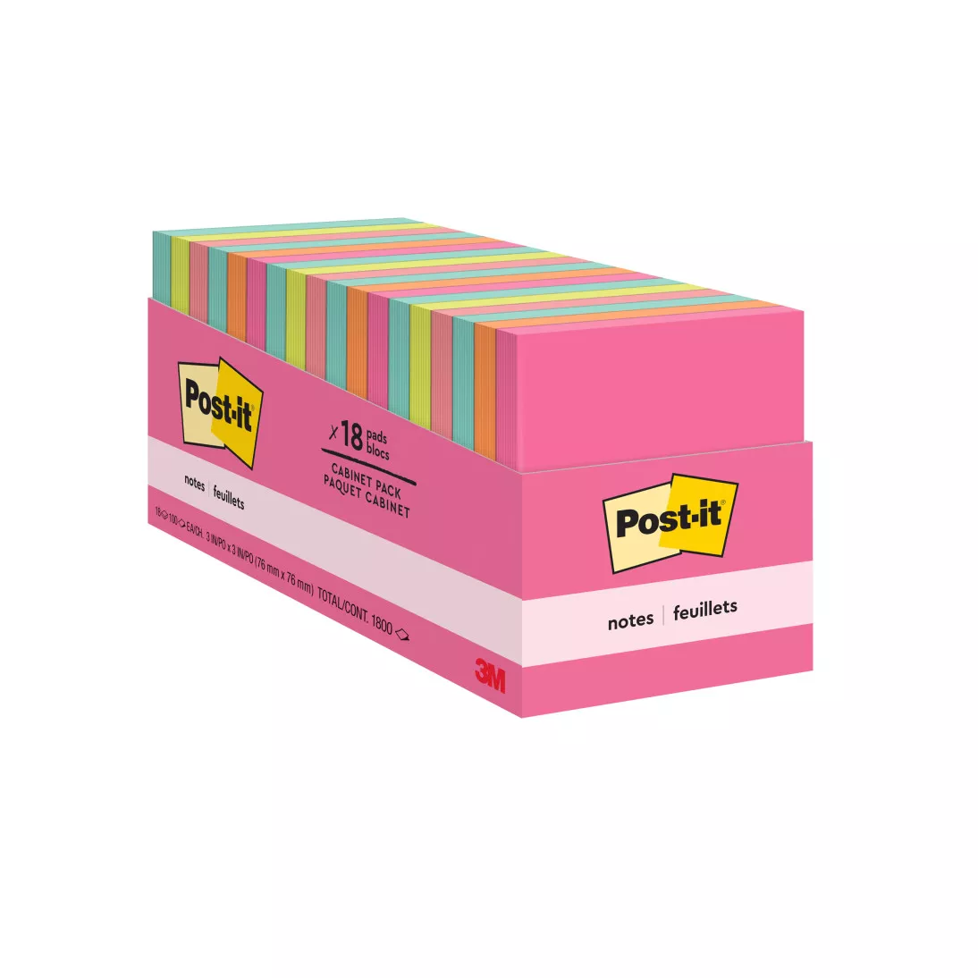 Post-it® Notes 654-18CTCP, 3 in x 3 in (76 mm x 76 mm),Cabinet pack,
Cape Town Collection, 18 Pads/Pack, 100 Sheets/Pad