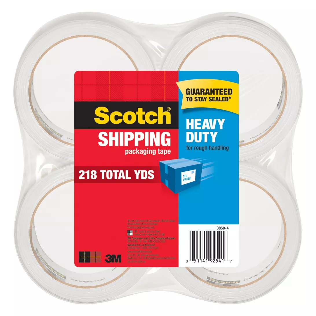 Scotch® Heavy Duty Shipping Packaging Tape 3850-4-SRM, 1.88 in x 54.6 yd (48 mm x 50 m)