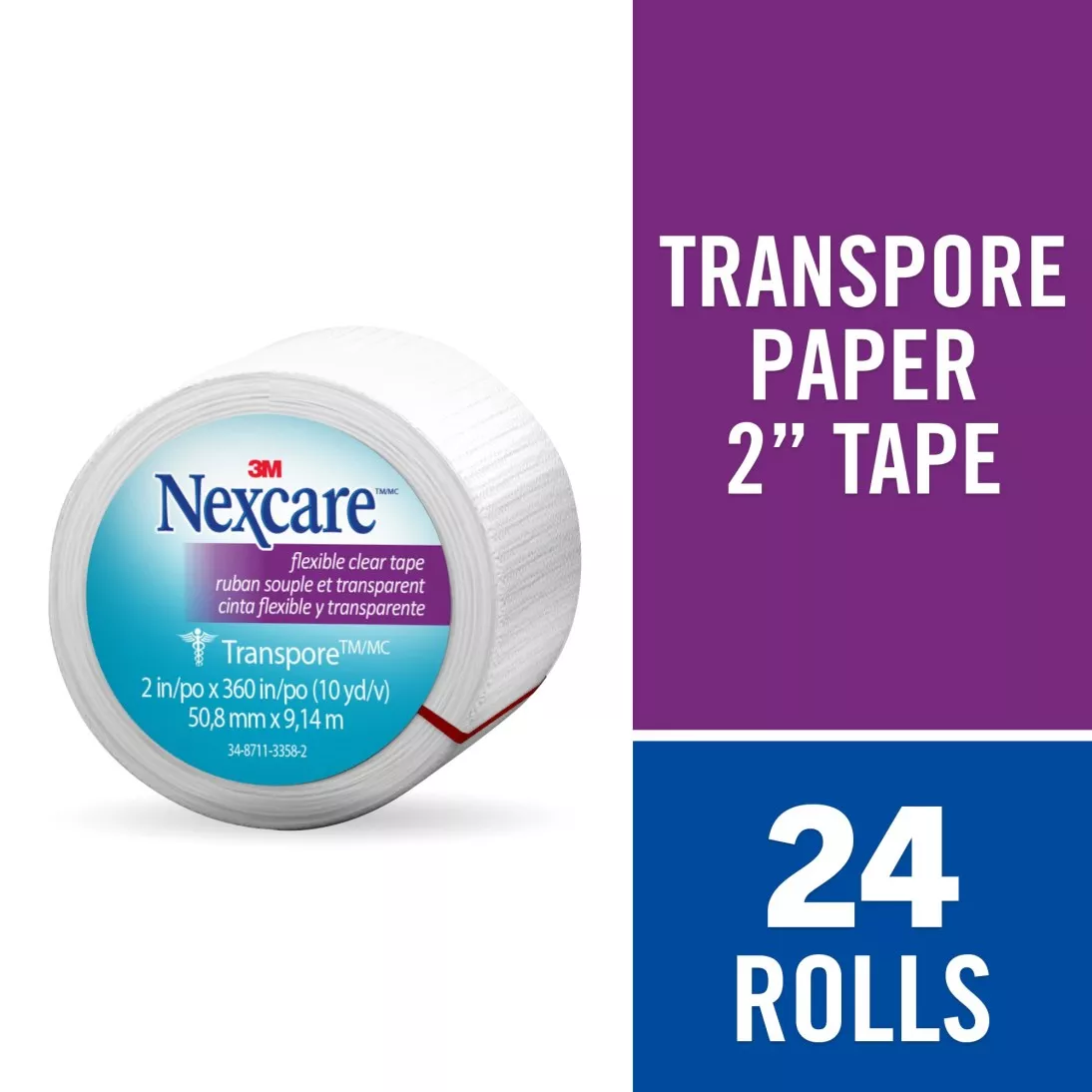 Nexcare™ Transpore™ Flexible Clear First Aid Tape 527-P2, 2 in x 10 yds,
Wrapped