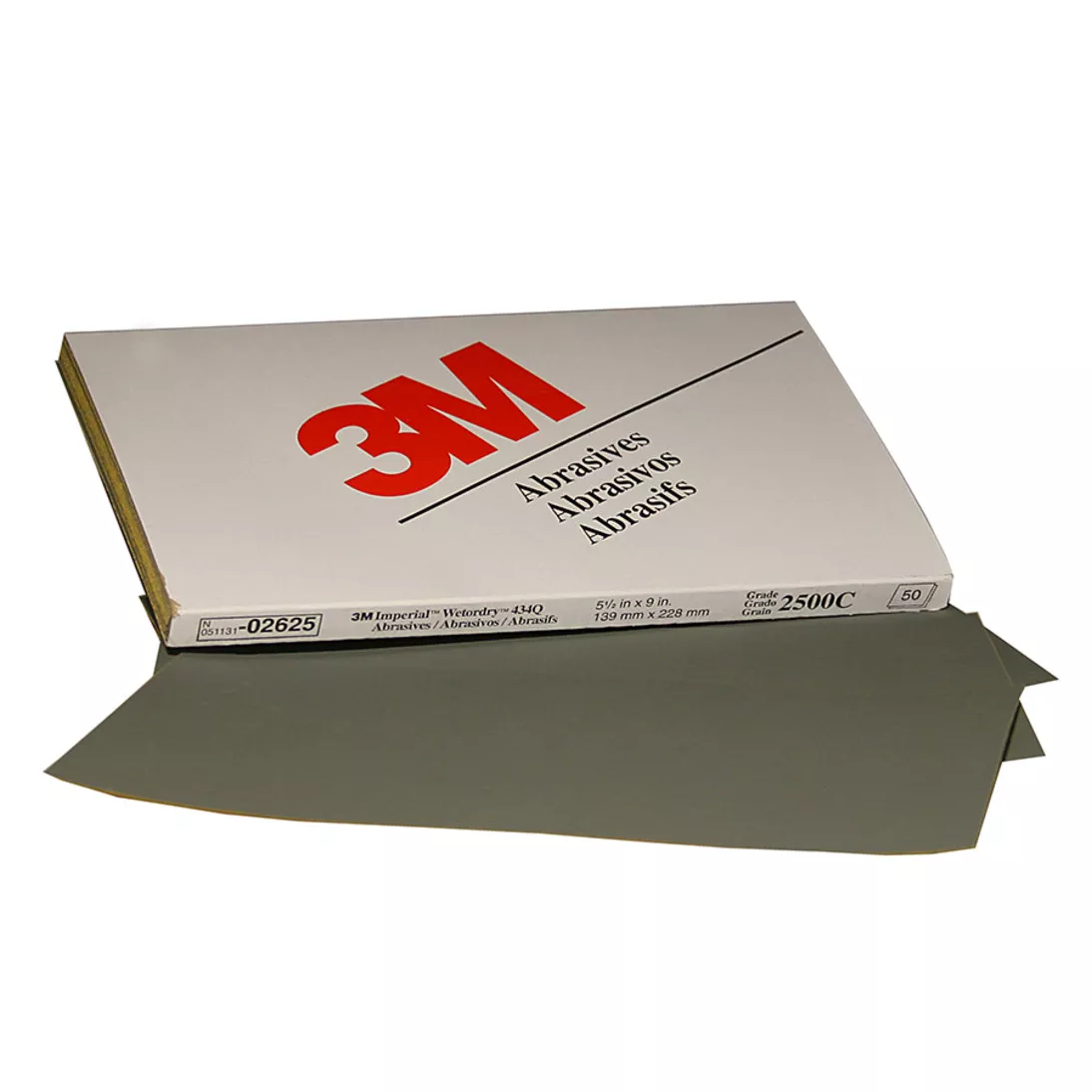 3M™ Wetordry™ Abrasive Sheet, 02625, 2500, heavy duty, 5 1/2 in x 9 in,
50 sheets per carton, 5 cartons per case
