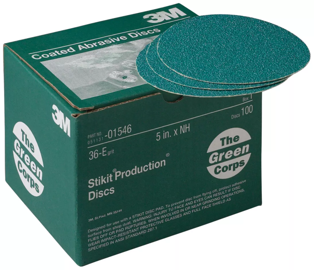 3M™ Green Corps™ Stikit™ Production™ Disc, 01546, 5 in, 36 grit, 100
discs per carton, 5 cartons per case