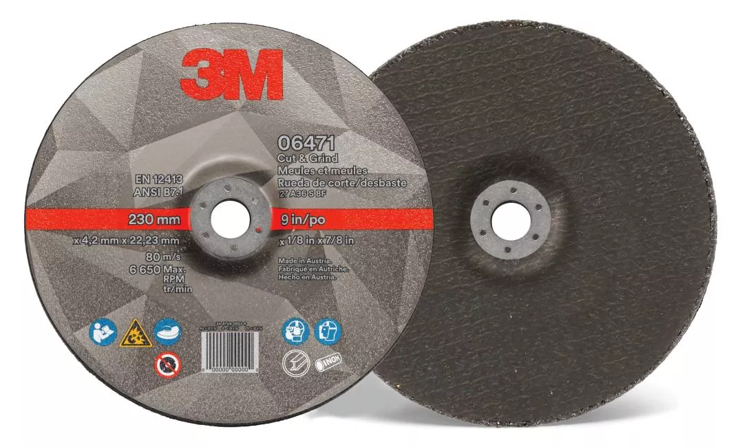3M™ Cut & Grind Wheel, 06471, Type 27, 9 in x 1/8 in x 7/8 in, 10 per
inner, 20 per case