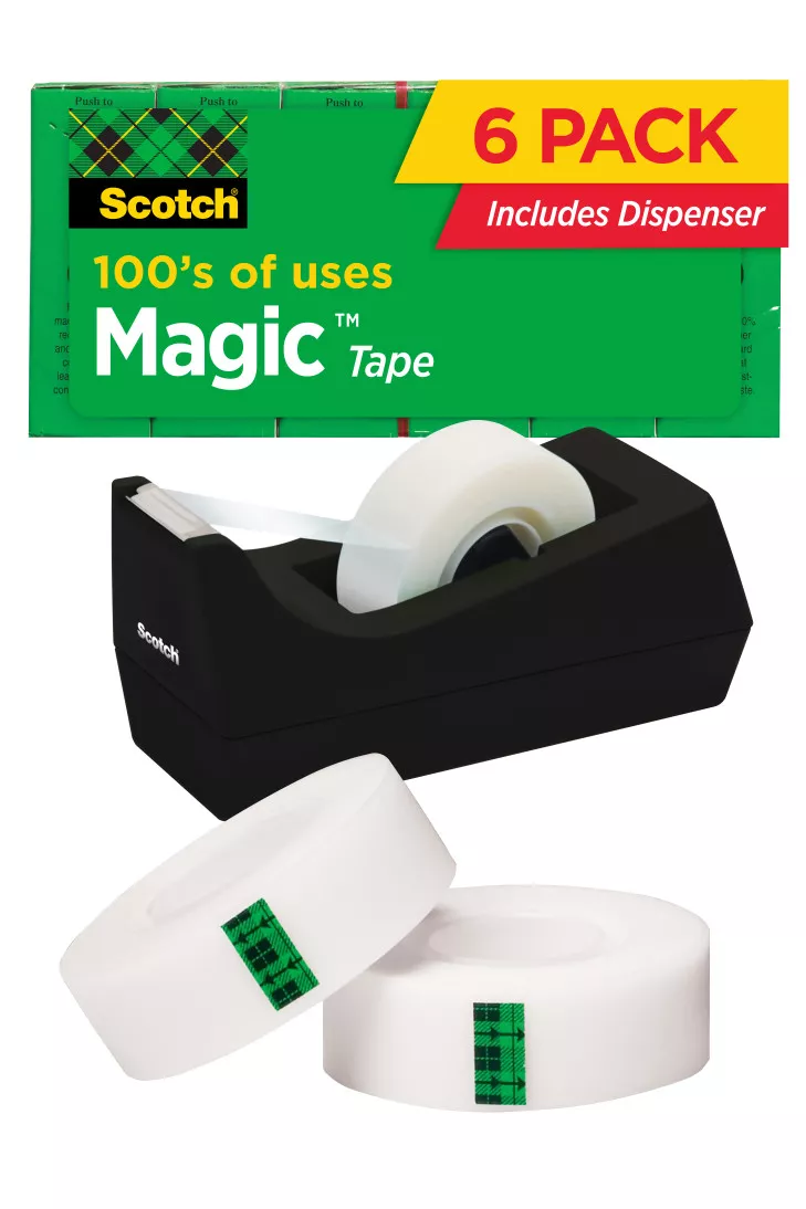Scotch® Magic™ Tape with Dispenser 810K6C38, 3/4 in x 1000 in (19 mm x
25,4 m) 6 Pack With Dispenser