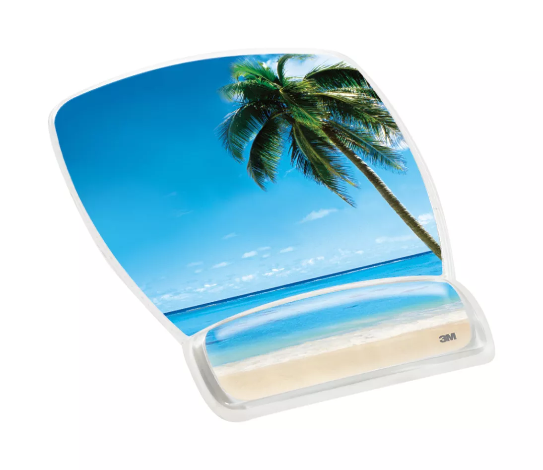 3M™ Gel Mousepad Wristrest MW308BH, Compact Size, Clear Gel Beach
Design, 6.8 in x 8.6 in x 0.75 in